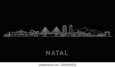 Natal Brazil Skyline Silhouette on Black.
