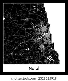 Natal Brazil South America City map black white vector illustration