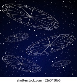 Natal charts astrology background with starry sky