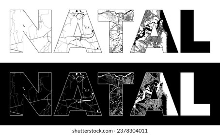 Natal City Name (Brazil, South America) with black white city map illustration vector