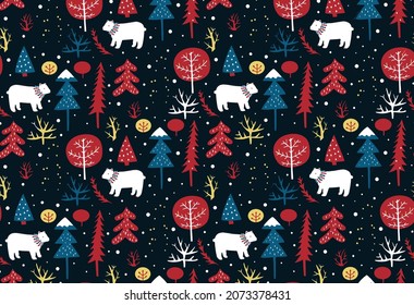 natal day tree illustration with bear vector digital image for paper gift packaging or fashion design