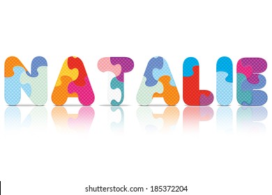 NATALIE written with alphabet puzzle - vector illustration