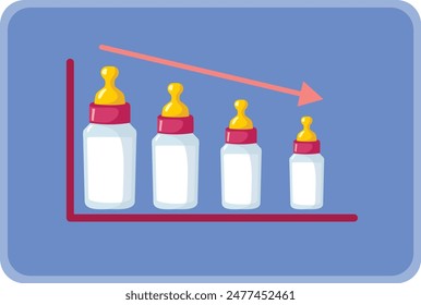 
Natality Decreasing of Formula Shortage Concept Vector Illustration. Warning graph about demographic decline and aging problem 
