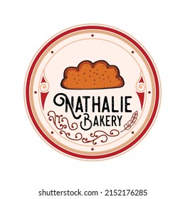 Nathalie Bakery vintage logo isolated on white background.