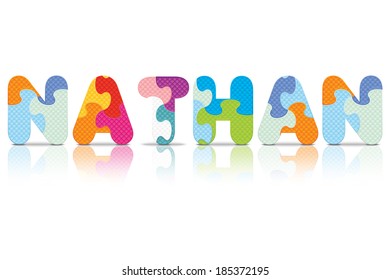 NATHAN written with alphabet puzzle - vector illustration