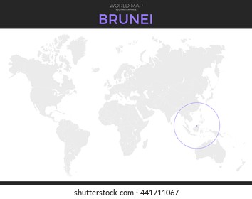 nation of Brunei, Abode of Peace location modern detailed vector map. All world countries without names. Vector template of beautiful flat grayscale map design