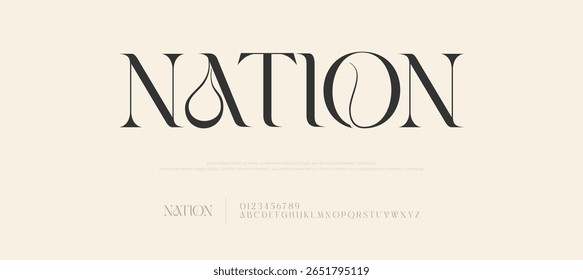 Nation Elegant logo font alfabeto. Luxuoso Glamour Exclusivo Fonte Regular. Letra maiúscula minúscula e número. Design de Moda Mínimo