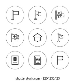 Nation icon set. collection of 9 outline nation icons with flag, kasa icons. editable icons.