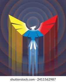 The nation, like a phoenix rising, vector flag