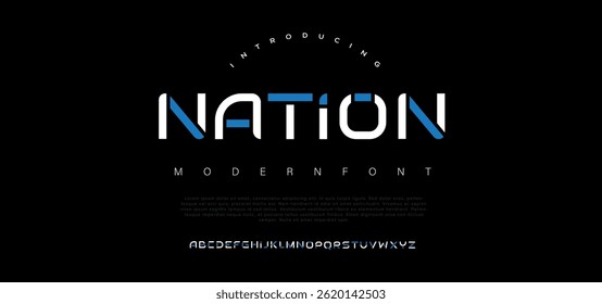 Nation Modern creative sans serif alphabet display font vector. Adventure roamer typeface