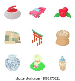 Nation on earth icons set. Cartoon set of 9 nation on earth vector icons for web isolated on white background