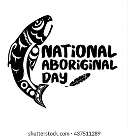 National Aboriginal Day Background With Greeting Lettering. Vector Illustration .