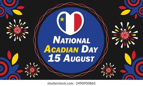 National Acadian Day  vector banner design with geometric shapes and vibrant colors on a horizontal background. Happy National Acadian Day modern minimal poster.