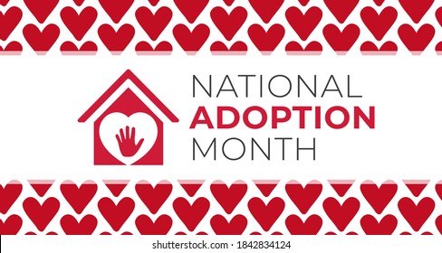 National Adoption Month Background Illustration with Red Hearts
