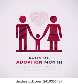 National Adoption Month Paper cut style Vector Design Illustration for Background, Poster, Banner, Advertising, Greeting Card