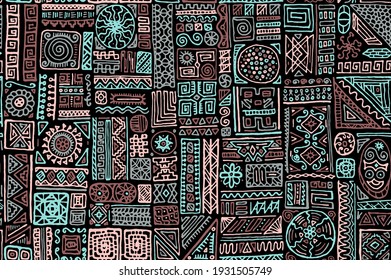 National african vector seamless ornament. Dress fabric print design. African moroccan ethnic tribal hand drawn swatch. Oriental doodle patchwork. Decorative embroidery pattern.