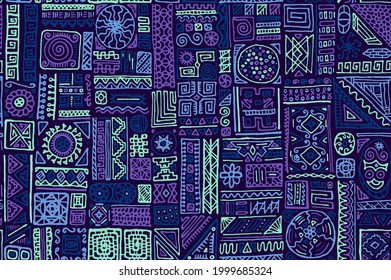 National african vector seamless pattern. Dress textile print design. African or aztec ethnic tribal hand drawn swatch. Abstract doodle patchwork. Zig zag line triangle elements texture.