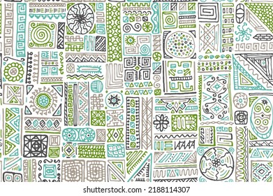 Patrón sin fisuras del vector nacional africano. Vestir diseño de impresión textil. Vegetación hecha a mano por tribus étnicas africanas o indias. Papel de garabato oriental. Patrón de impresión de tela de algodón.