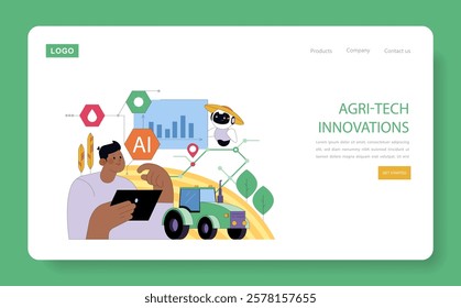 National Agriculture Day concept. A farmer uses AI and advanced technology to enhance farming efficiency. Innovation transforming agriculture. Vector illustration.