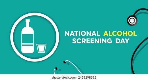 National Alcohol Screening Day. bottle, glass and stestoskop. Great for cards, banners, posters, social media and more. Green background.