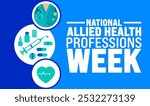 National Allied Health Professions Week background or banner design template is observed every year in November. Holiday concept. Template for card, poster, placard, template.