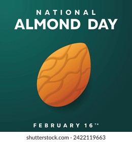 National Almond Day. Vector illustration of almonds on a green background.