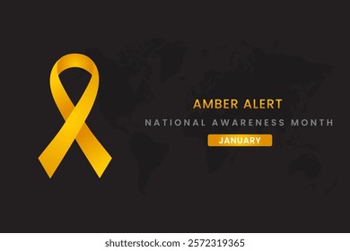 National Amber alert awareness illustration on Dark gray background with Yellow color ribbon.