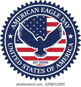 National American Eagle Day Badge With National Flag of United States of America, Seal, Emblem, Poster, Logo, Label, Sticker, Stamp With Grunge Texture