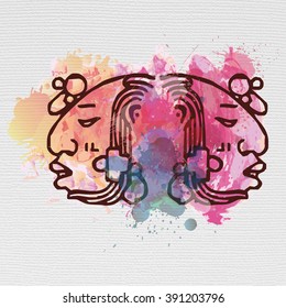 National American element with watercolor background.