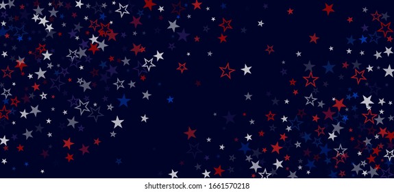 National American Stars Vector Background. USA President's 11th of November Memorial 4th of July Independence Labor Veteran's Day Banner. US Election Pattern. American Blue, Red, White Falling Stars.