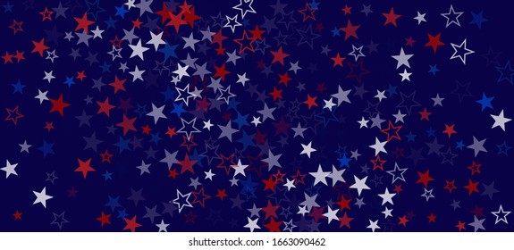 National American Stars Vector Background. USA Independence Memorial 4th of July Veteran's President's 11th of November Labor Day Frame. US Election Design. American Blue, Red, White Falling Stars.