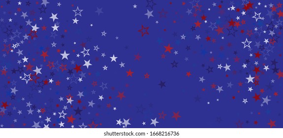 National American Stars Vector Background. USA Labor 11th of November 4th of July Independence Memorial Veteran's President's Day Design. US Election Pattern. American Blue, Red, White Falling Stars.