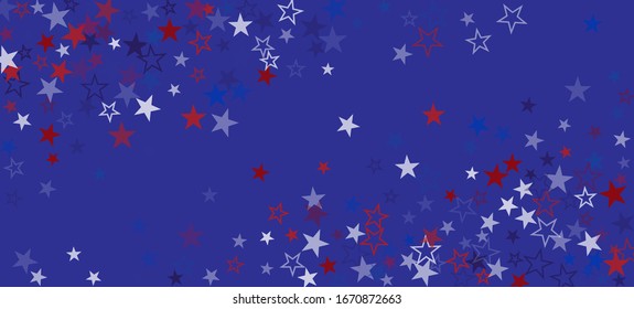 National American Stars Vector Background. USA Memorial Veteran's 4th of July 11th of November President's Labor Independence Day Design. US Election Texture. American Blue, Red, White Falling Stars.