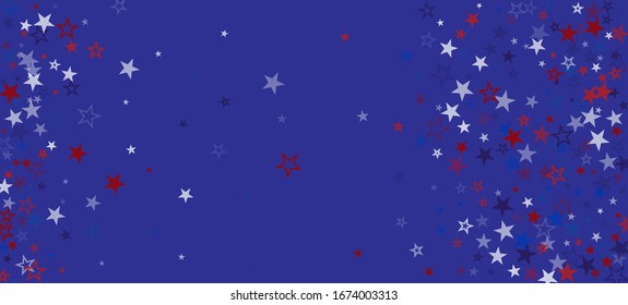 National American Stars Vector Background. USA Independence 11th of November President's Veteran's Memorial 4th of July Labor Day Design. American Blue, Red, White Falling Stars. US Election Banner.