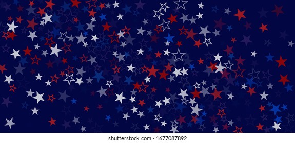 National American Stars Vector Background. USA Independence Labor President's 11th of November Memorial 4th of July Veteran's Day Banner. US Election Pattern. American Blue, Red, White Falling Stars.