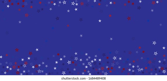 National American Stars Vector Background. USA President's Veteran's 11th of November Memorial Labor 4th of July Independence Day Frame. American Blue, Red, White Falling Stars. US Election Border.