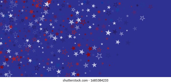 National American Stars Vector Background. USA 4th of July President's Independence Veteran's Memorial 11th of November Labor Day Border. American Blue, Red, White Falling Stars. US Election Frame.