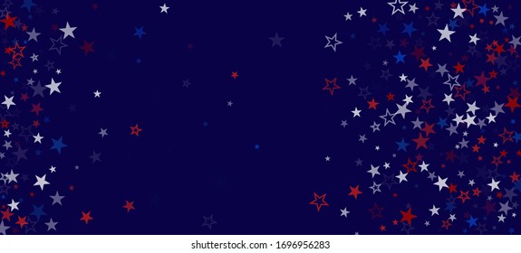 National American Stars Vector Background. USA President's Labor 4th of July Veteran's Independence 11th of November Memorial Day Border. American Blue, Red, White Falling Stars. US Election Pattern.