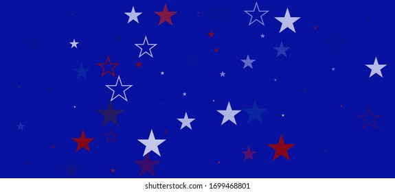 National American Stars Vector Background. USA Independence President's 4th of July Veteran's Memorial Labor 11th of November Day Pattern. US Election Border. American Blue, Red, White Falling Stars.