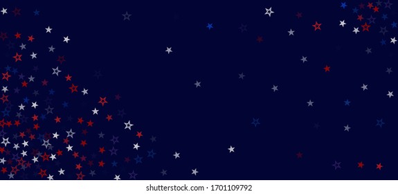 National American Stars Vector Background. USA Labor President's 11th of November Independence 4th of July Memorial Veteran's Day Frame. American Blue, Red, White Falling Stars. US Election Banner.