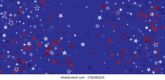National American Stars Vector Background. USA Labor Veteran's 4th of July Memorial 11th of November President's Independence Day Design. US Election Banner. American Blue, Red, White Falling Stars.