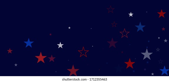 National American Stars Vector Background. USA 11th of November Veteran's Independence President's 4th of July Labor Memorial Day Texture. American Blue, Red, White Falling Stars. US Election Pattern.