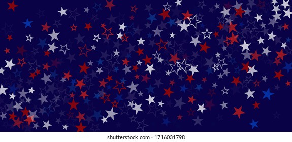 National American Stars Vector Background. USA Memorial 4th of July 11th of November Veteran's Independence President's Labor Day Texture. US Election Design. American Blue, Red, White Falling Stars.