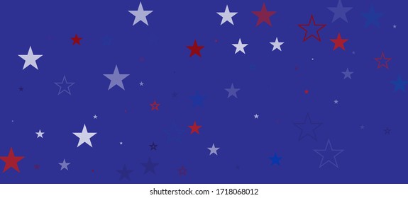 National American Stars Vector Background. USA Independence Veteran's President's 4th of July Labor Memorial 11th of November Day Frame. American Blue, Red, White Falling Stars. US Election Texture.
