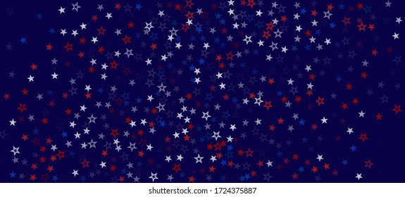 National American Stars Vector Background. USA President's Independence 11th of November Veteran's 4th of July Memorial Labor Day Banner. US Election Frame. American Blue, Red, White Falling Stars.