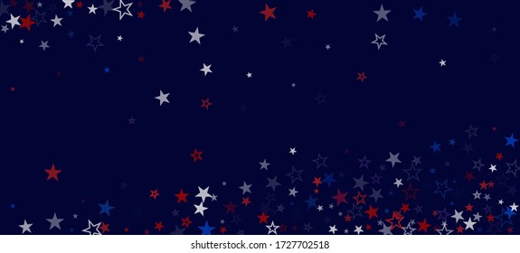 National American Stars Vector Background. USA 11th of November 4th of July Independence Veteran's President's Labor Memorial Day Texture. US Election Border. American Blue, Red, White Falling Stars.