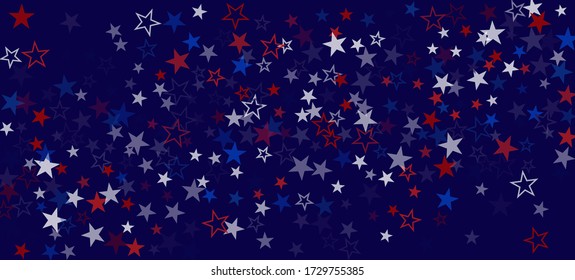 National American Stars Vector Background. USA Independence Veteran's Labor Memorial 4th of July President's 11th of November Day Pattern. American Blue, Red, White Falling Stars. US Election Frame.