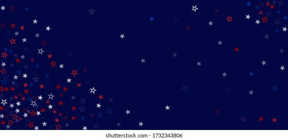 National American Stars Vector Background. USA Memorial 4th of July 11th of November President's Veteran's Labor Independence Day Design. US Election Texture. American Blue, Red, White Falling Stars.