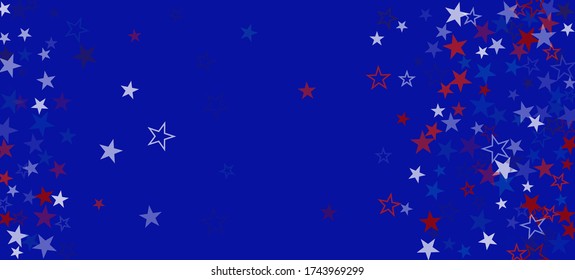National American Stars Vector Background. USA Veteran's Memorial 4th of July Labor President's Independence 11th of November Day Frame. American Blue, Red, White Falling Stars. US Election Pattern.