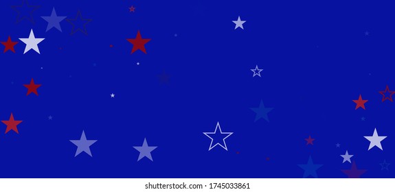 National American Stars Vector Background. USA 4th of July 11th of November President's Veteran's Independence Labor Memorial Day Pattern. US Election Frame. American Blue, Red, White Falling Stars.